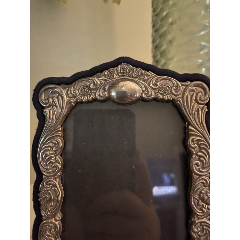 Vintage Silver Picture‎ Photo Frame Art Nouveau Ornate Blue Velvet Antique - Picture 2 of 9